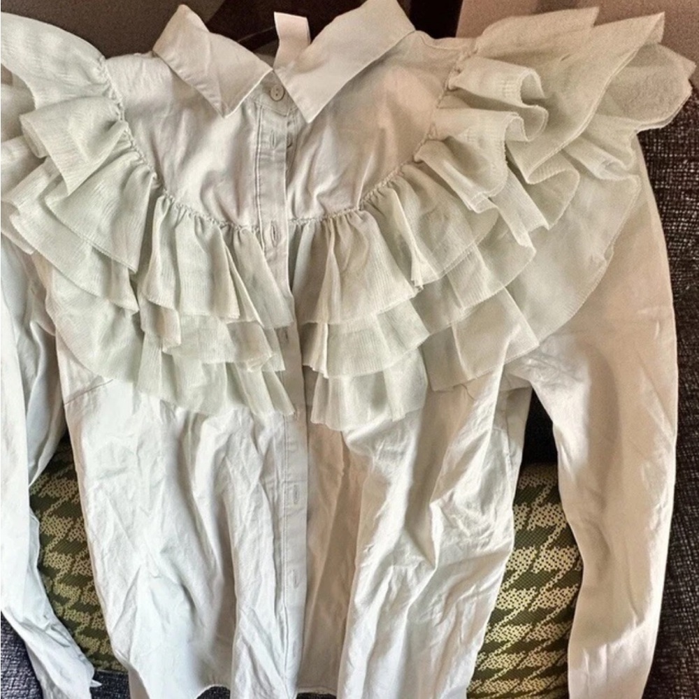 H&M sold out salary mint Blouse with Ruffles Sz M